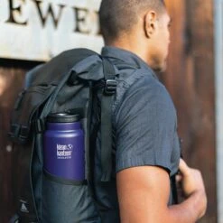 Klean Kanteen Insulated TK Wide With Café Cap 473ml - Black -Camping Sales Shop K32TKWSSL KM insulated 32oz bottle backpack lifestyle